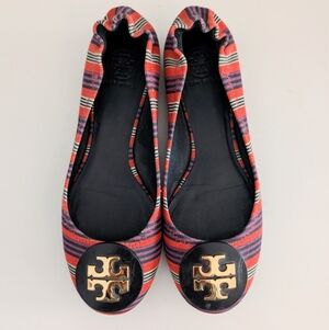 Tory Burch Women's Red and Black Striped Flats